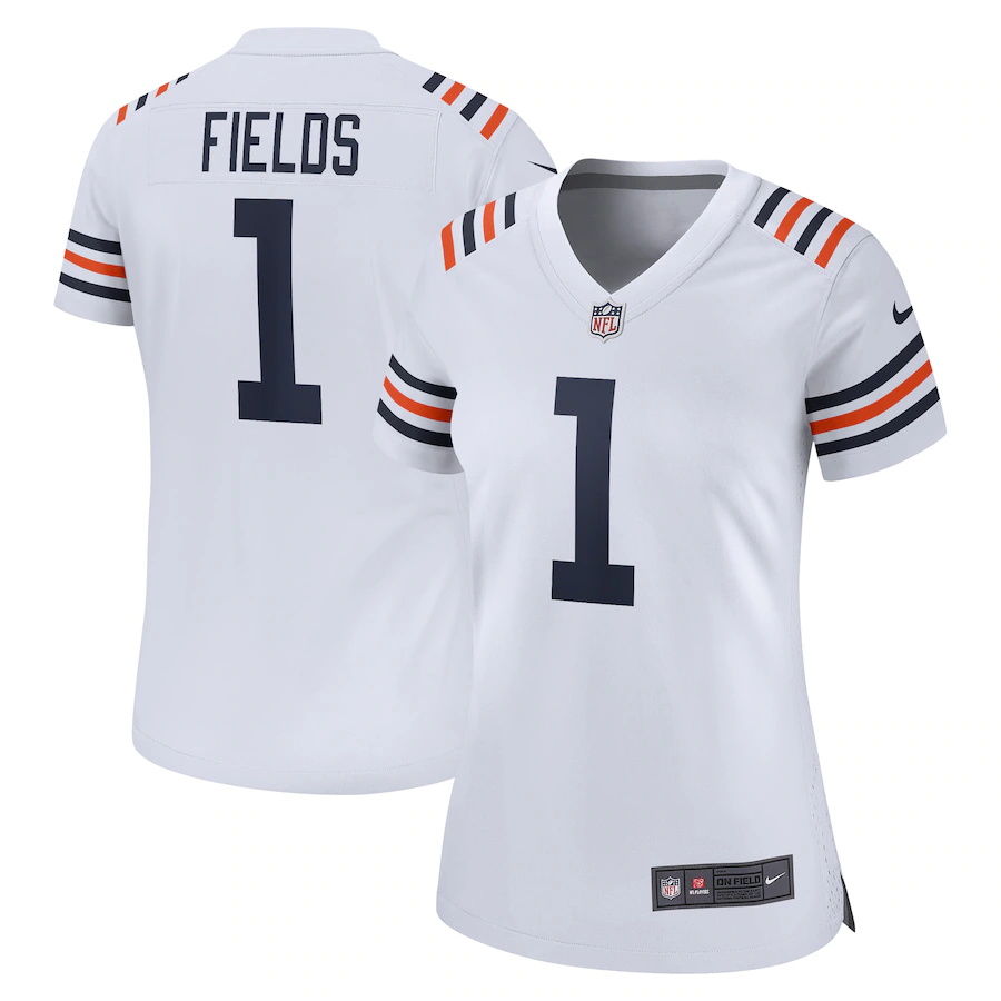 Women Chicago Bears Justin Fields Nike White 2021 NFL Draft First Round Pick Alternate Classic Game Jersey
